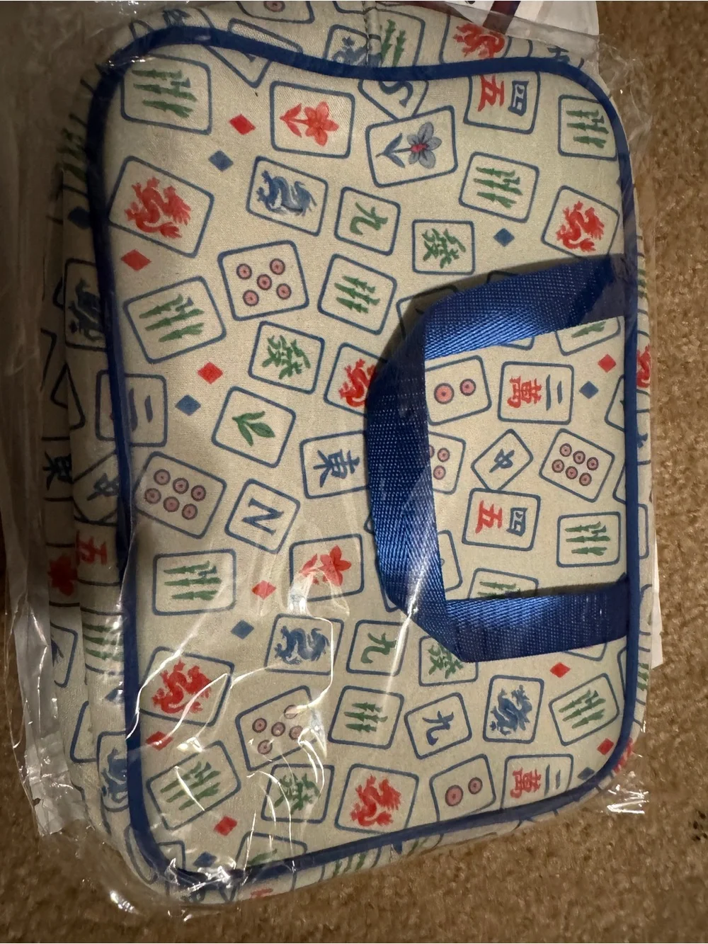 Portable Mahjong Tile Carrying Case - Blue/White
